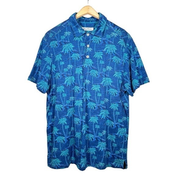 TOMMY BAHAMA Tropical Palm Tree Print Cotton Polo Shirt - Picture 1 of 8